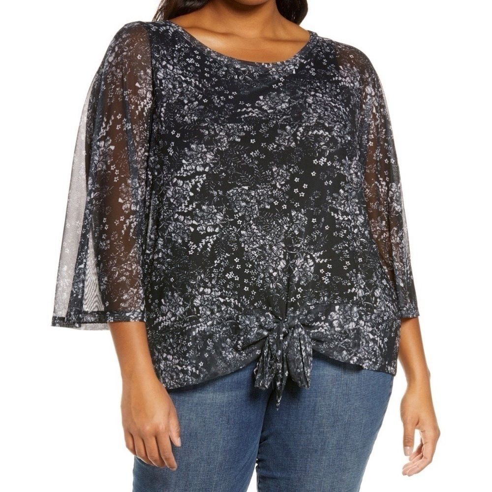 Adyson Parker Black & White Floral Tie Front Top Size XL